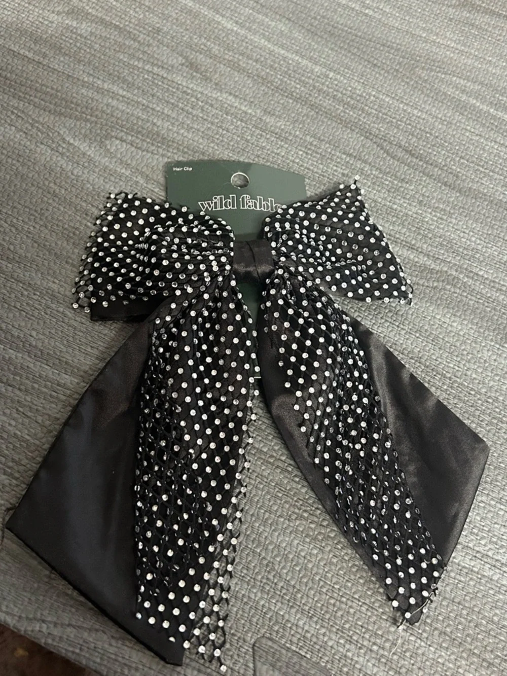 NWT Wild Fable Black Bow Hair Clip with Silver Polka Dots